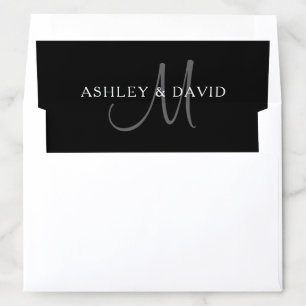 Elegant Surname Monogram Black, Grey & White Envelope Liner