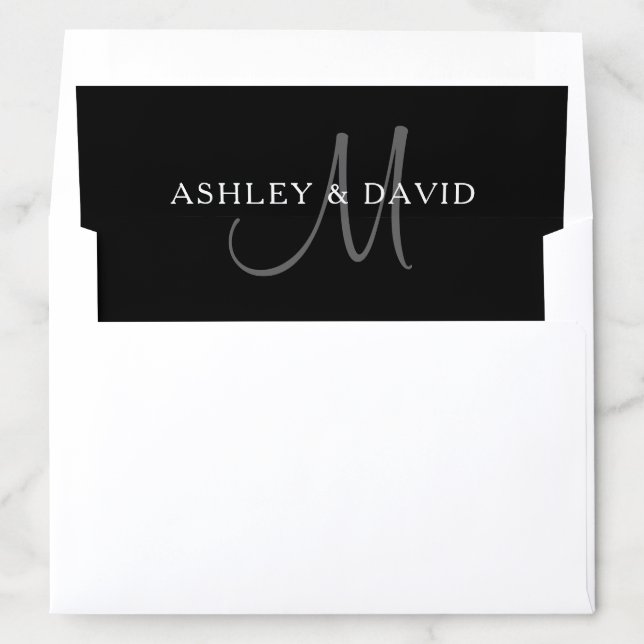 Elegant Surname Monogram | Black, Grey & White Envelope Liner (In Envelope)