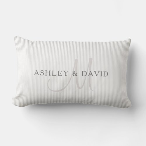 Elegant Surname Monogram  Thin Grey Stripes Lumbar Pillow
