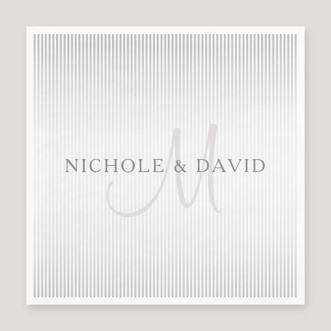 Elegant Surname Monogram & Thin Grey Stripes Napkins (Creator Uploaded)