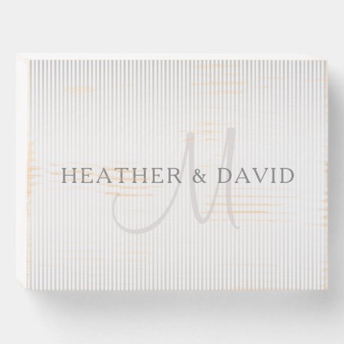 Elegant Surname Monogram  Thin Grey Stripes Wooden Box Sign