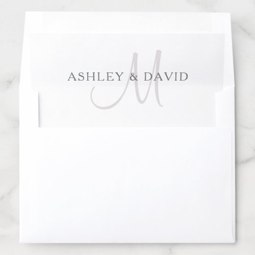 Elegant Surname Monogram  White  Grey v2 Envelope Liner