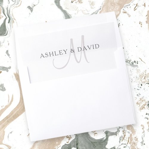 Elegant Surname Monogram  White  Grey v2 Envelope Liner