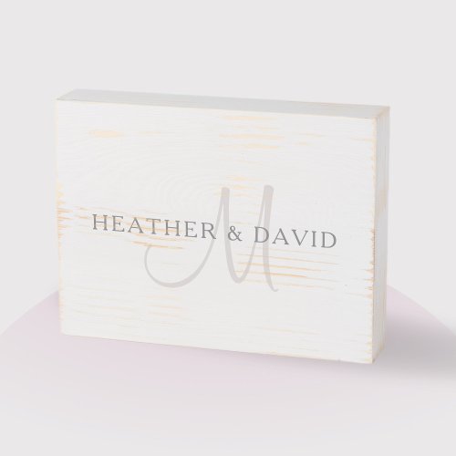 Elegant Surname Monogram  White  Grey Wooden Box Sign