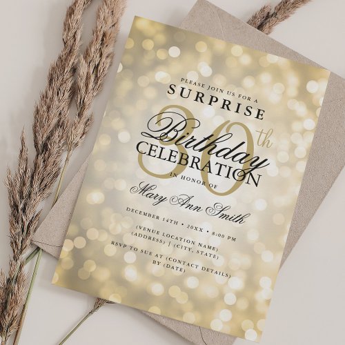 Elegant SURPRISE 30th Birthday Glam Gold Lights Invitation