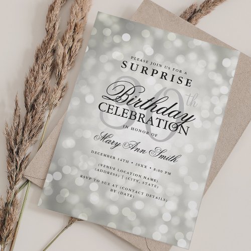 Elegant SURPRISE 30th Birthday Glam Silver Lights Invitation