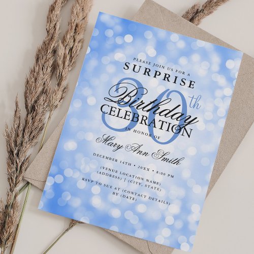 Elegant SURPRISE 30th Birthday Navy Blue Lights Invitation