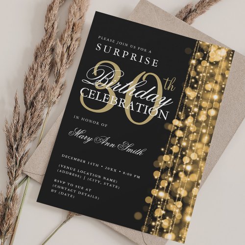 Elegant Surprise 30th Birthday Sparkles Gold Invitation