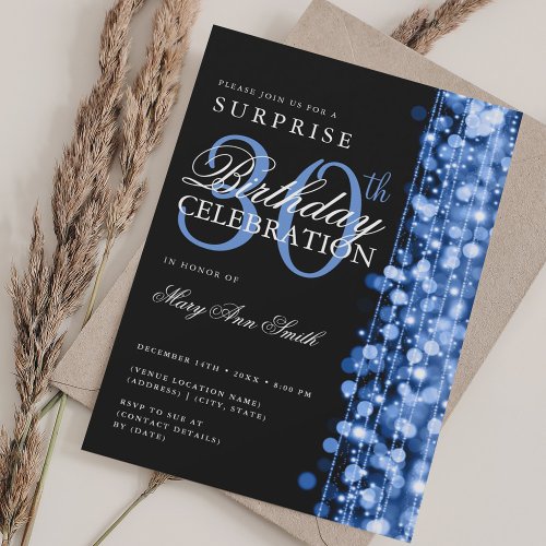 Elegant Surprise 30th Birthday Sparkles Navy  Invitation