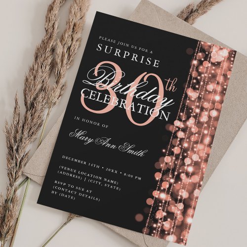 Elegant Surprise 30th Birthday Sparkles Rose Gold Invitation