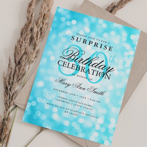 Elegant SURPRISE 30th Birthday Turquoise Lights Invitation