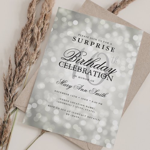 Elegant SURPRISE 40th Birthday Glam Silver Lights Invitation
