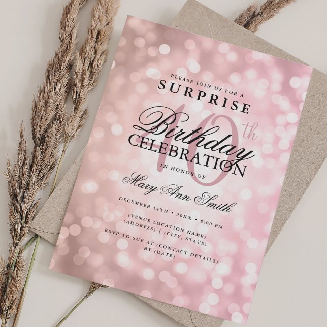 Elegant SURPRISE 40th Birthday Rose Gold Lights Invitation (Elegant SURPRISE 40th Birthday Rose Gold Lights Invitation)