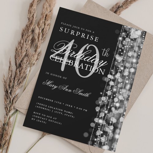 Elegant Surprise 40th Birthday Sparkles Silver Invitation