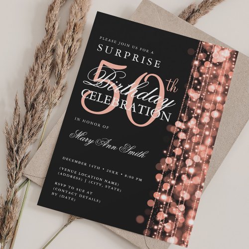 Elegant Surprise 50th Birthday Sparkles Rose Gold Invitation