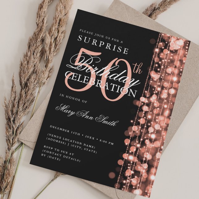 Elegant Surprise 50th Birthday Sparkles Rose Gold Invitation (Elegant Surprise 50th Birthday Sparkles Rose Gold Invitation)