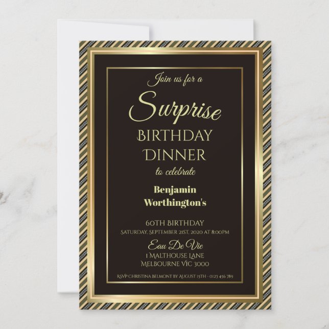 Elegant Surprise 60th Birthday Dinner Invitation (Front)