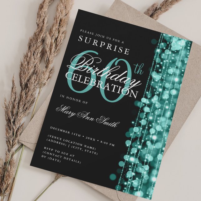 Elegant Surprise 60th Birthday Sparkles Turquoise  Invitation (Elegant Surprise 60th Birthday Sparkles Turquoise Invitation)