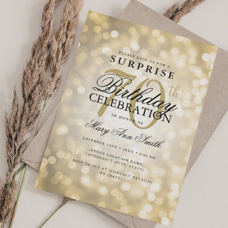 Elegant SURPRISE 70th Birthday Glam Gold Lights Invitation