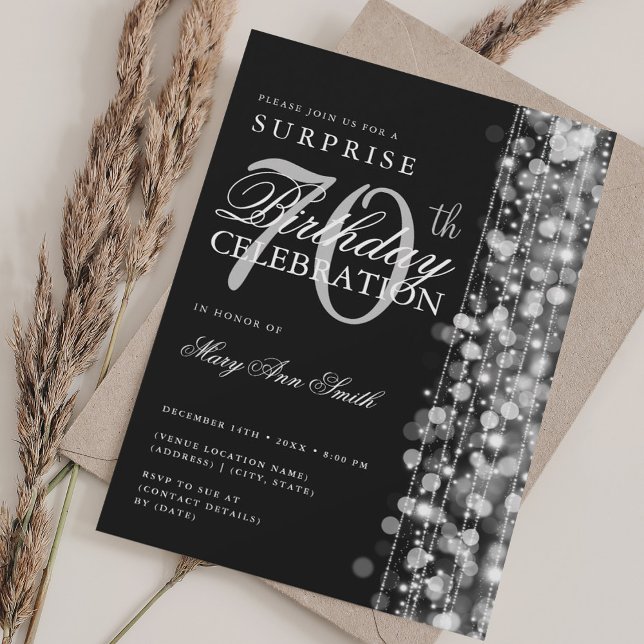 Elegant Surprise 70th Birthday Sparkles Silver Invitation (Elegant Surprise 70th Birthday Sparkles Silver Invitation)