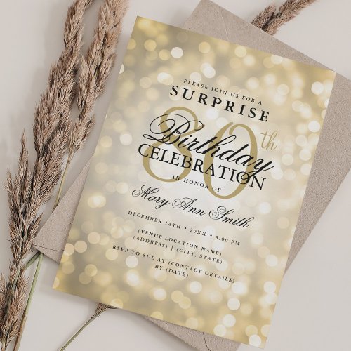 Elegant SURPRISE 80th Birthday Glam Gold Lights Invitation