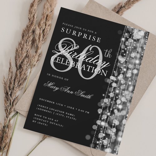 Elegant Surprise 80th Birthday Sparkles Silver  Invitation