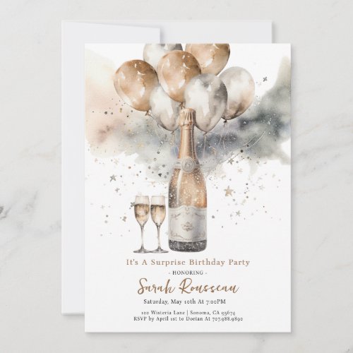 Elegant Surprise Birthday Party Champagne  Invitation