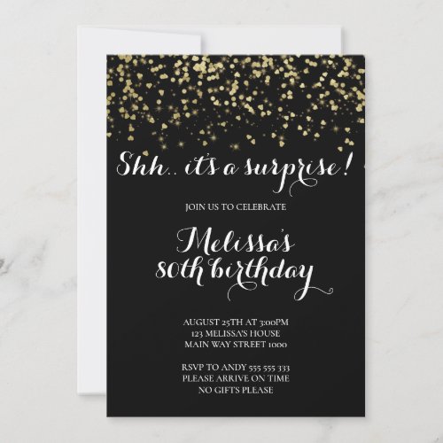 Elegant Surprise Birthday Party Glitter Confetti Invitation