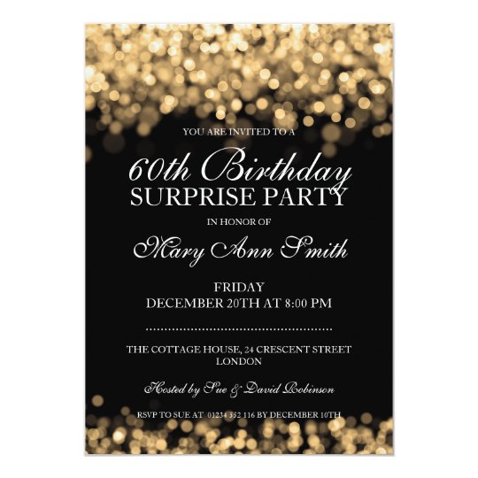 Elegant Surprise Birthday Party Gold Lights Card | Zazzle.com