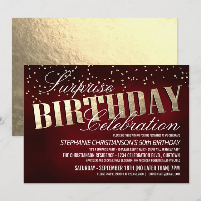 Elegant Surprise Birthday Party Invitations (Front/Back)