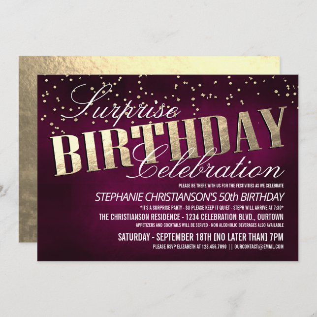 Elegant Surprise Birthday Party Invitations (Front/Back)