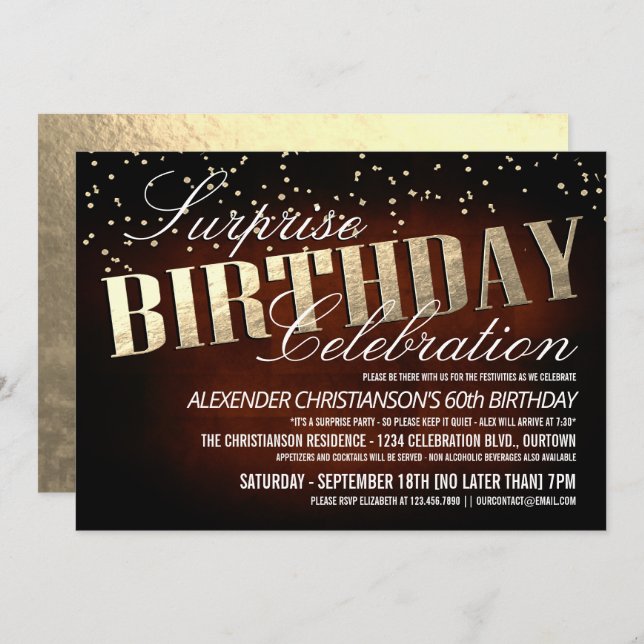 Elegant Surprise Birthday Party Invitations (Front/Back)