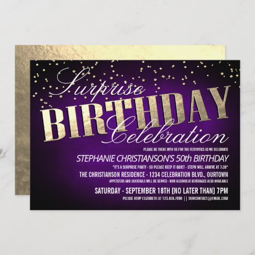 Elegant Surprise Birthday Party Invitations
