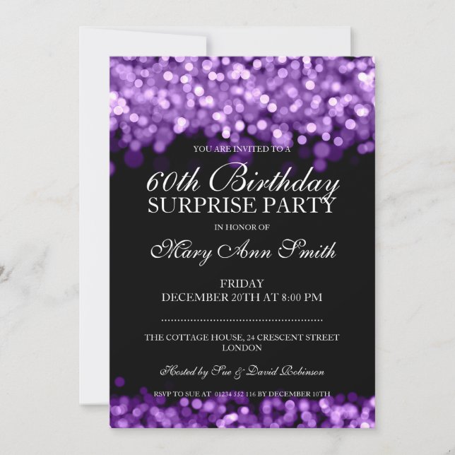 Elegant Surprise Birthday Party Purple Lights Invitation (Front)
