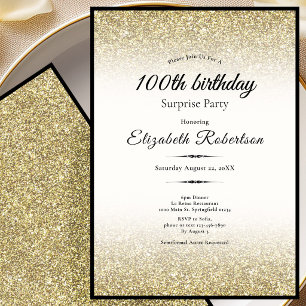 Elegant Surprise Black Gold 100th Birthday Invitation