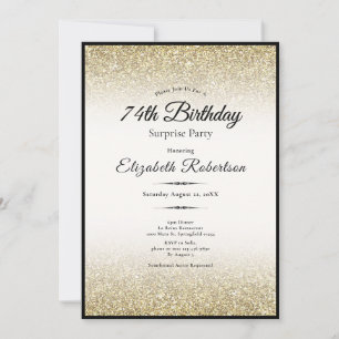 Elegant Surprise Black Gold Glitter 74th Birthday Invitation