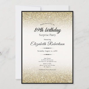 Elegant Surprise Black Gold Glitter 89th Birthday Invitation