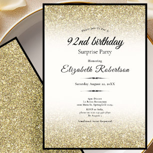Elegant Surprise Black Gold Glitter 92nd Birthday Invitation