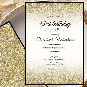 Elegant Surprise Black Gold Glitter 93rd Birthday Invitation