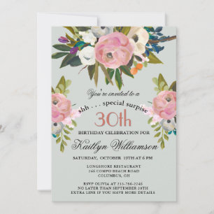 Elegant SURPRISE Handpainted 30th Birthday Party Invitation