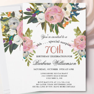 Elegant SURPRISE Handpainted 70th Birthday Party  Invitation