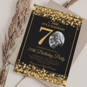 Elegant SURPRISE Photo 70th Birthday Gold Glam Invitation