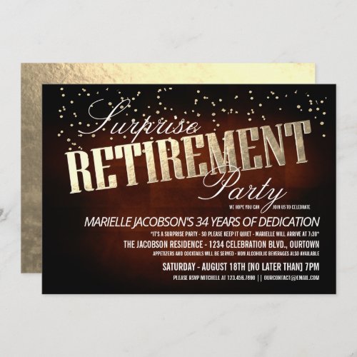 Elegant Surprise Retirement Party Invitations