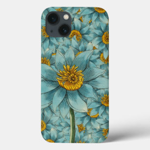 Elegant Surreal Sunflower Teal Yellow Floral iPhone 13 Case