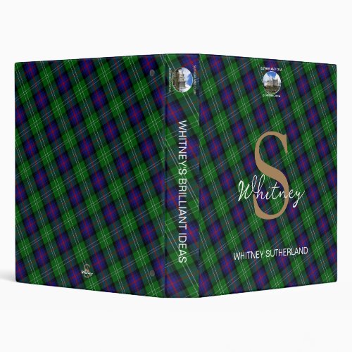 Elegant Sutherland Scottish Tartan Monogram Name 3 Ring Binder