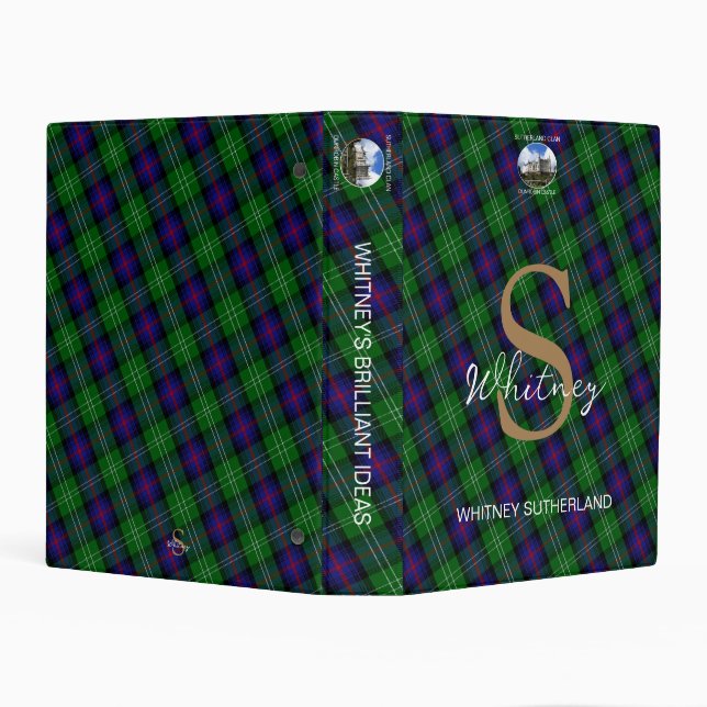 Elegant Sutherland Scottish Tartan Monogram Name Mini Binder (Background)