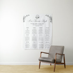 Elegant Swan 12 Tables Wedding Seating Chart Sign Tapestry