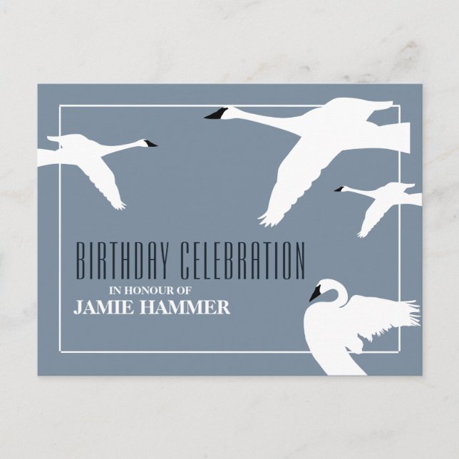 Elegant Swan, Birthday Invitation Postcard (Front)