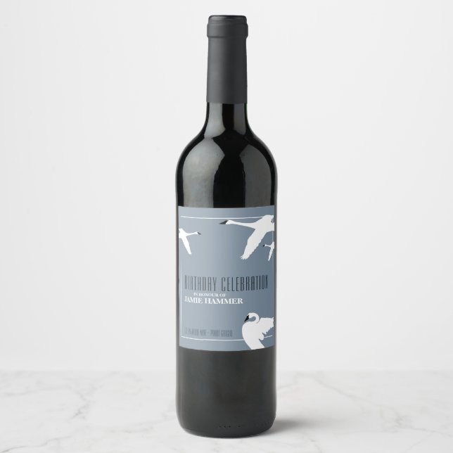 Elegant Swan, Birthday Wine Label (Front)