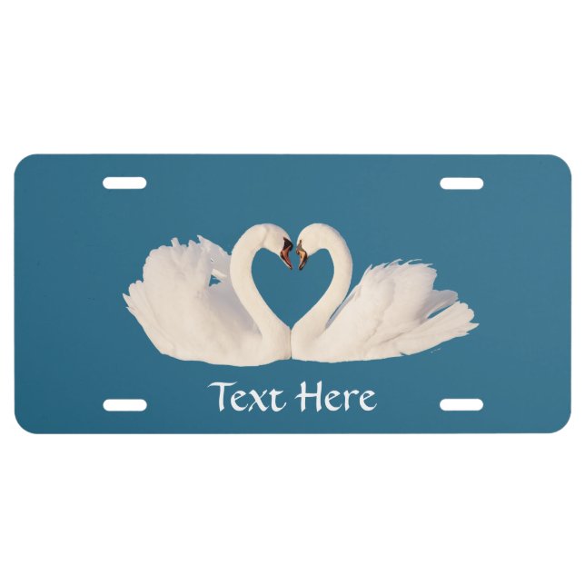 Elegant Swan Couple & Editable Text on Teal License Plate (Front)